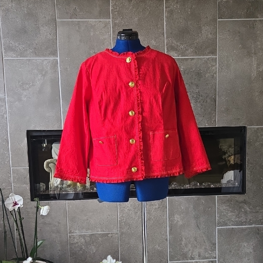 Joan Rivers Red and Gold Jean Jacket Casual Style